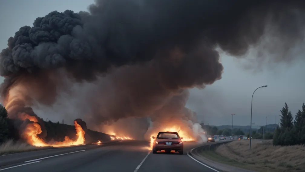 Автомобіль спалахнув на трасі B39 поблизу Шпаєра, Німеччина: водій врятувався