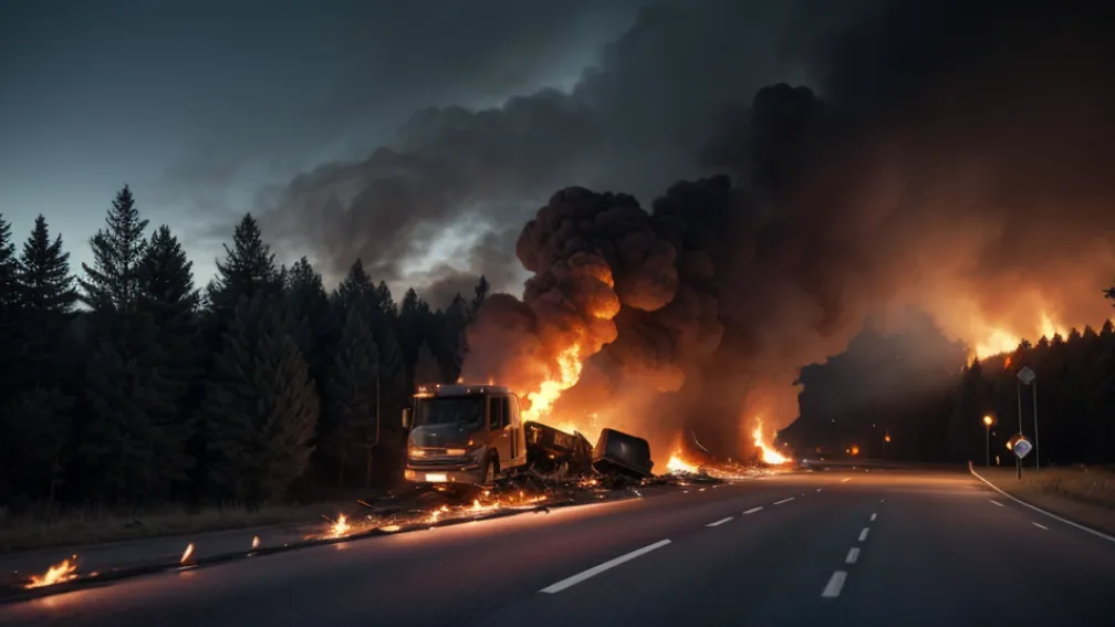 П'яний водій вантажівки спричинив масштабну ДТП з пожежею у Німеччині: фура згоріла вщент