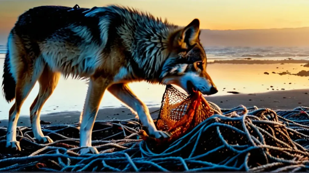 Вперше задокументовано: Вовк рибалить, витягуючи сітку з приманкою