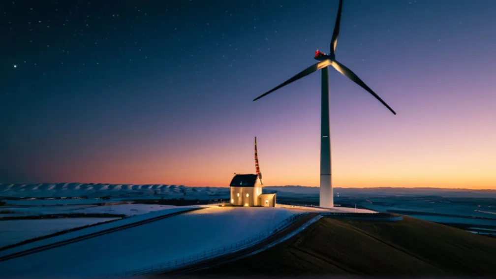 У Німеччині на 140-метровій вітряній турбіні встановили гігантський різдвяний швіббоген