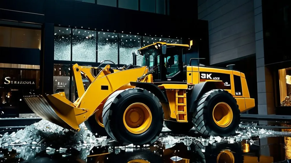 У Фюрті чоловік на викраденому навантажувачі протаранив ювелірний магазин: кадри з відеоспостереження