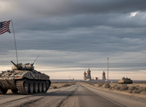 На відео державного ТБ: Російський БТР під американським прапором на окупованих територіях України