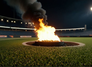 Футбольний скандал у Швеції: піротехніка спричинила пожежу на полі під час матчу