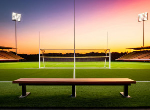 Футбольний стадіон на заході сонця