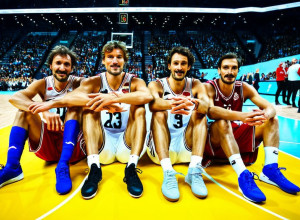 Норвезький бізнесмен Björn Gulden сидить позацієно з Müller і Hummels на гру в NBA