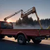 Вантажівка врізалася в автовишку на трасі: робітник повис на страховці